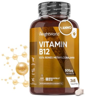 Vitamina B12 Metilcobalamina, 365 Compresse di Vit B12 (1 Anno), Vitamina B come Metilcobalamina Altamente Biodisponibile, Vitamina B 12 per Normale Metabolismo Energetico, Integratore Vitamina B 12