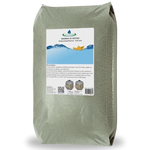 acquaverde | Sabbia di Vetro Filtrante - Sacco da 25 kg, Granulometria 0,4-0,8 mm, Vetro Attivo Compatibile con Pompa Filtro di Piscine Intex e Bestway