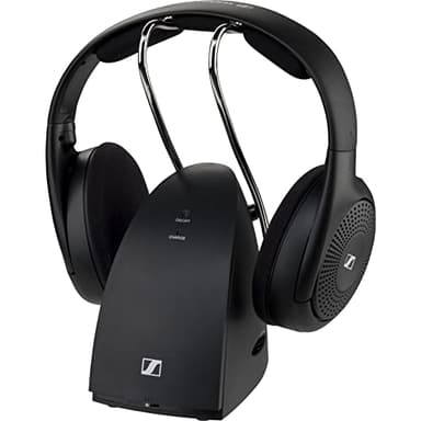 Sennheiser Cuffie Wireless RS 120-W, On-Ear per un Ascolto TV, 3 Modalità Audio, Controllo del Volume, Portata del Segnale di 60 m, Combinazione Trasmettitore, Caricatore, Colore Nero