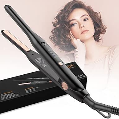 HyAdierTech 2in1 Mini Piastre per Capelli Corti in Ceramica, Mini Piastra per Capelli Corti, Portatile, Temperatura Regolabile 150℃-210℃, Doppia Tensione, Adatta per Uomini e Donne, Nero