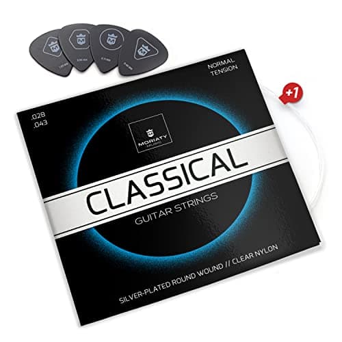 MORIATY® set di 6 Corde Eccellenti per chitarra classica e acustica - in nylon - INCLUSI: 4 plettri + 1 corde Mi extra