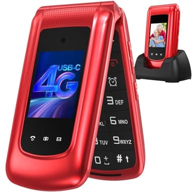 uleway 4G Telefono Cellulare per Anziani con tasti grandi,Dual SIM Cellulare a conchiglia con tasto SOS, Pantalla 2,4"+1.77"