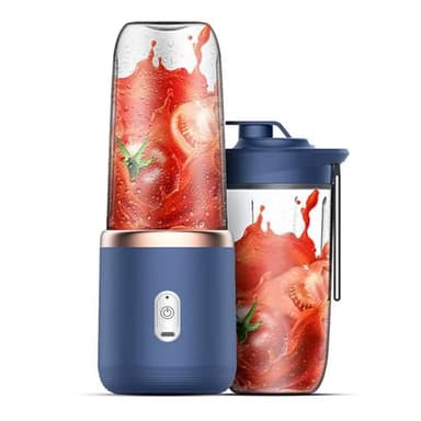 Irishom 40W Mini Frullatore Portatile,Mini Mixer Portatile per Succhi, Tazza Dimensione Personale/Ricaricabile Tipo-C/Doppia Tazza-Blue
