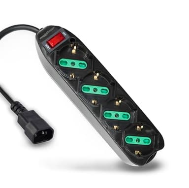 Mach Power Ciabatta per UPS Gruppi di continuità 4 Posti Polivalenti ITA 10/16A e Schuko, cavo da 1,5 metri con spina VDE, Interruttore generale, colore nero, Potenza 250V/2500W - (MP-3514IEC)