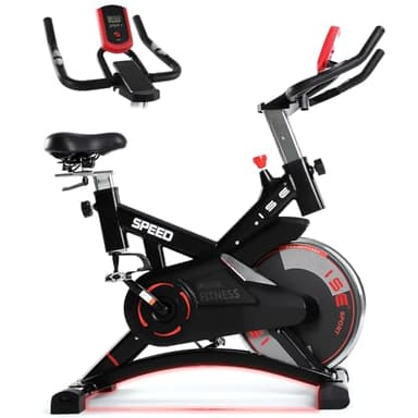 ISE Cyclette da Casa, Volano13KG&Resistenza Regolabile, Cyclette per Casa Professionale Fitness Ergonomica, Sensore di Impulso/Porta Celullare/Ruote di Trasporto, Cyclette Cardio-Training, Max.120KG