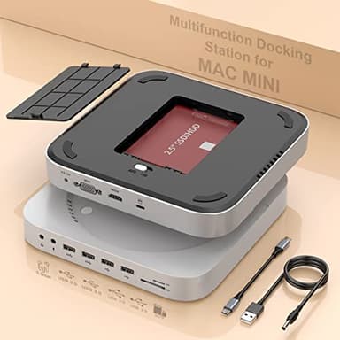 Mini docking station per Mac Mini M2 / M1 con HDMI, VGA, SSD/HDD SATA, USB3.0, USB 2.0, TF e SD, jack video/audio per Mac Mini M2, Mac Studio