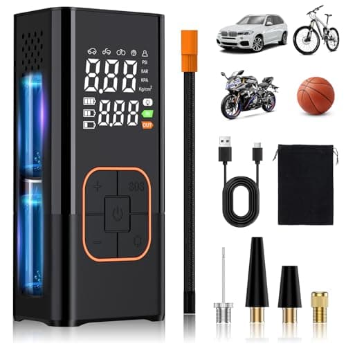 Compressore Aria Portatile 6000mAh,Pompa per Bicicletta Elettrica 150PSI,Mini Compressore Portatile con Manometro e Torcia LED,Schermo LCD Digitale,Gonfiatore Bici per Bicicletta, Auto, Moto e Palloni
