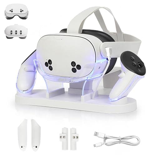 Growalleter Charging Dock Quest 3S/Quest 3, stazione di ricarica VR per visore Quest 3S/3 e controller touch, carica e archiviazione, base di ricarica MetaQuest 3S/3 (Bianco)