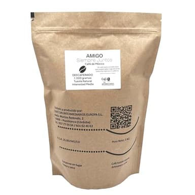CAFE SIN INTERMEDIARIOS - Amigo - Caffè decaffeinato in grani per macchina automatica 1Kg - Tostatura settimanale - Confezionato e macinato alla spedizione - Intensità di sapore delicata