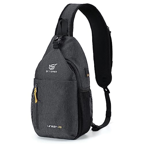 SKYSPER Zaino Monospalla Multifimzioni Borsa a Tracolla Impermeabile con Porta USB per Uomo Donna Casual Ciclismo Trekking Viaggio, X6-Nero