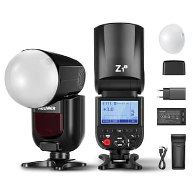 NEEWER Z1-C TTL Speedlite Flash a Testa Tonda per Canon con Diffusore a Cupola Magnetica,76Ws 2,4G 1/8000s HSS, 10 Livelli di Lampada per Book Fotografici a LED,7,4V 2600mAh,480 Scatti a Piena Potenza