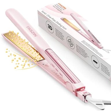 Faszin Piastra Capelli Professionale 2-In-1, Piastre Ioniche di Titanio, Riscaldamento In Soli 20 Secondi, Display LCD Chiaro, Ideale Per Capelli Lisci, Ricci e Mossi (Rosa)