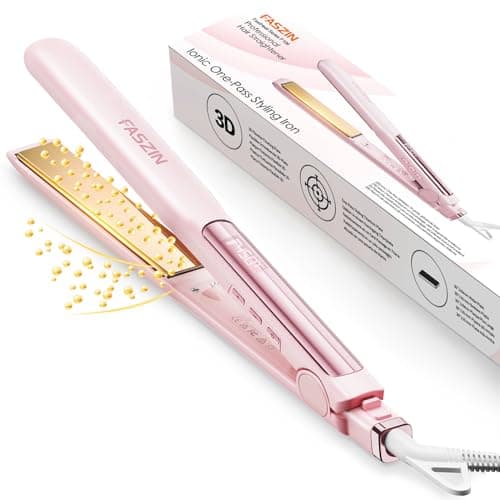 Faszin Piastra Capelli Professionale 2-In-1, Piastre Ioniche di Titanio, Riscaldamento In Soli 20 Secondi, Display LCD Chiaro, Ideale Per Capelli Lisci, Ricci e Mossi (Rosa)