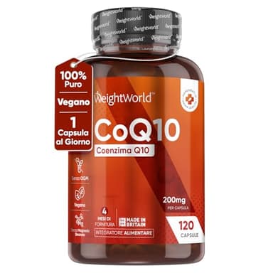Coenzima Q10 200mg, Ubiquinone Puro 100%, 120 Capsule Vegane (4 Mesi), Alto Dosaggio,1 Capsula al Giorno, Coq10 200mg Fermentato Naturalmente, Coq10 ad Alta Biodisponibilità Senza OGM, Q10 Coenzima