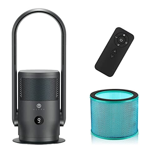 Ventilatore a Torre Senza Pale, Ultty Ventilatore a Colonna con Purificatore d'Aria Silenzioso, Filtro H13 99,97% delle particelle inquinanti per Camera da Letto, Ufficio, CR021 Nero