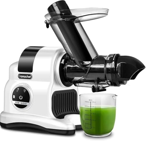 AMZCHEF Estrattore Frutta e Verdura - 80MM Grande Apertura per Frutta Intera - Estrattore Frutta e Verdura Professionale con Modalità a 2 Velocità e Funzione Inversa-Blanco