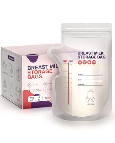 derimkcoa 120 pezzi Sacchetti Latte Materno, 250ml Sacchetti Per Latte Materno, Contenitore Latte Materno con Beccuccio Allattamento, Senza BPA, Autoportanti, Salva Spazio