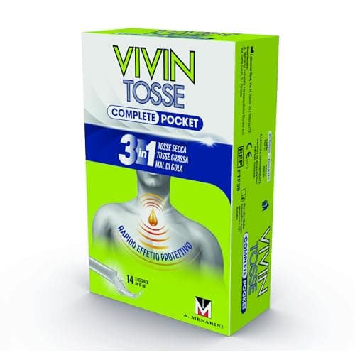 Vivin Tosse Complete Pocket 14 bustine. Sciroppo per mal di gola, tosse secca e grassa a base di estratti vegetali. Protegge e promuove l'idratazione della mucosa faringea. Senza Glutine.