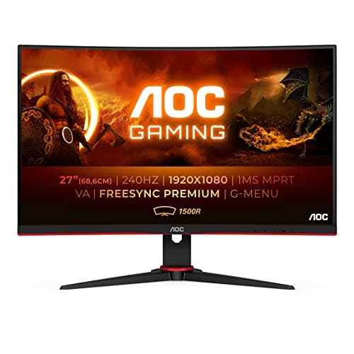 AOC Gaming C27G2ZE - Monitor curvo FHD da 27 pollici, 240 Hz, 0,5 ms, FreeSync Premium (1920 x 1080, HDMI, DisplayPort), nero/rosso