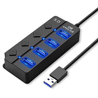 HORJOR Hub USB Sdoppiatore Multi Porta Con Interruttore Separato e Spie LED, 4 Porte USB, Alimentato Con 1 Porte USB 3.0 & 3 Porta USB 2.0, per Veloce Trasferimento Dei Dati & Ricarica