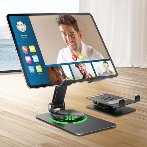 HOTUT Supporto Tablet, Supporto iPad Pieghevole, Girevole a 360° Regolabile Porta Cellulare Scrivania, Supporto Tablet da Tavolo Per iPad 10.2/9.7、iPad Pro 13/12.9/11、iPad 10.2/9.7 - Nero