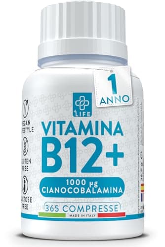 Vitamina B12 Vegan 365 Compresse Piulife® Vitamina B Cianocobalamina, Integratore B12 Vitamina Sistema Immunitario, Sintesi Globuli Rossi, Stanchezza Fisica e Mentale, Vit B12 1000 mcg