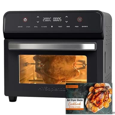 HYSapientia® 24 Litri Forno Friggitrice Ad Aria Calda,Display Digitale,8 Funzioni,1800W friggitrice ad aria fornetto,ricette cartacee [italiano],friggitrice aria in acciaio inossidabile,Girarrosto