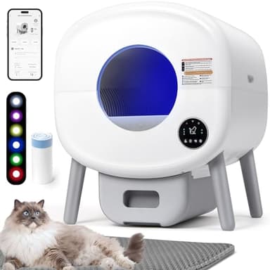 Lettiera per gatti autopulente: lettiera automatica extra large per più gatti con tappetino, robot per lo smaltimento dei rifiuti inodore con controllo tramite app, luce ambientale