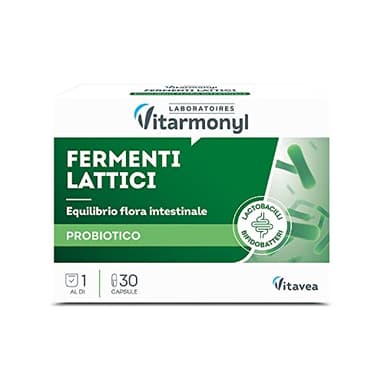 Fermenti Lattici Probiotici - Equilibrio Flora Intestinale e Batterica - Probiotici per Intestino e Digestione - Pancia Piatta e 5 Ceppi Batterici - Fermenti Lattici Adulti - 30 Capsule - Vitarmonyl