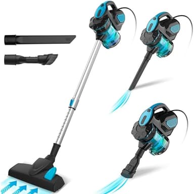 Aspirapolvere con filo, Lungo cavo 6m, Scopa elettrica con Filo potente 20kPa 600W, 3 in 1 Aspirapolvere senza sacco, per Pavimenti duri e Peli di animali domestici