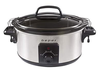Beper 5.5 Litri Slow Cooker-PENTOLA per LA Cottura LENTA 5,5 Litri, per 6 Persone, 260 Watt, W, Acciaio Inossidabile