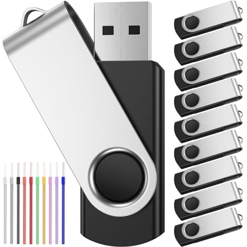 8 GB Chiavetta USB 10 Pezzi, Pennette USB 2.0, Pen Drive 8GB Portatile, Pennetta USB Metallo, Penna USB FEBNISCTE, Pendrives 8 Giga Girevole Kit Unità Memoria Flash Regalo Natalizio- Nero