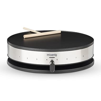 H.Koenig Crepiera elettrica KREP29, Crepiera in acciaio inox, Crepes Party, Griglia antiaderente 33 cm, Da tavolo, Termostato regolabile, Dispenser per spatole incluso