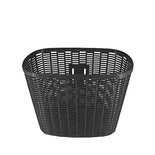 CESTINO ANTERIORE BICICLETTA CESTO PORTA OGGETTI IN PLASTICA STILE VIMINI CESTELLO BICI UNIVERSALE (Nero)