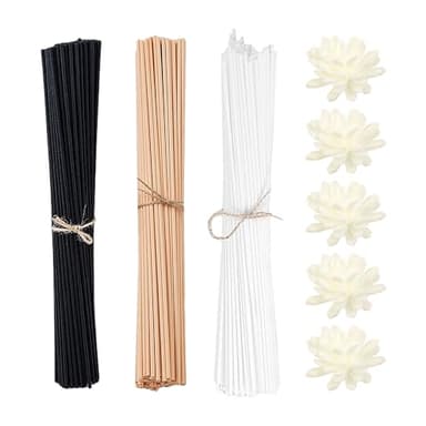 MEMOFYND 150 Bastoncini Aromaterapia in Legno E Rattan con 5 Fiori Di Aromaterapia, Bastoni Diffusore E Bastoni Di Profumo, Diffusori Di Bastoni Di Aromaterapia Domestica