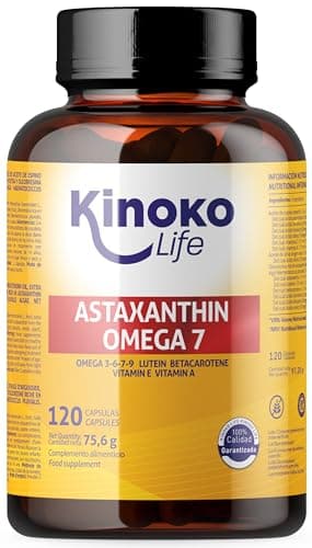 Astaxantina e Omega 7 dall'olio di olivello spinoso - 120 capsule con Omega 3, 6, 7, 9, luteina, betacarotene, vitamine E e A. Senza glutine. Senza OGM