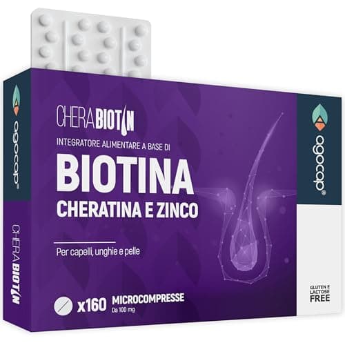 Cherabiotin, integratori a base di Biotina, Cheratina e Zinco. Vitamine per unghie e pelle. crescita capelli e anticaduta donna. 160 micro compresse, 5 MESI DI FORNITURA