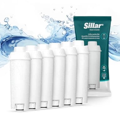 Sillar Set da 6x Filtro Acqua per Macchine da Caffè Delonghi DLSC002, SER3017 & 5513292811 - Compatibile con le Serie ECAM, ESAM, ETAM | Adatto a Dinamica, PimaDonna | Cartucce a Carbone Attivo