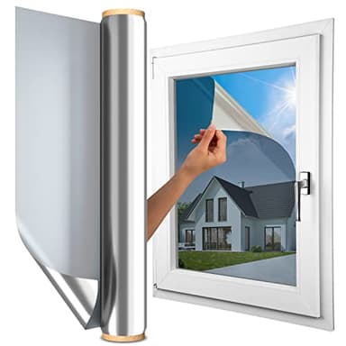 MARAPON® Pellicola per protezione solare per finestre interne [44,5 x 200 cm), protezione solare dall'interno, trasparente dall'esterno, oscurante – Pellicola a specchio per finestra