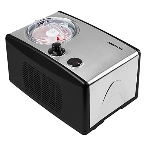 MEDION Gelatiera MD 18387, Gelatiera autorefrigerante elettrica in alluminio, Gelatiera con compressore, Macchina per gelato, yogurt e sorbetto con capacità 1,5 L