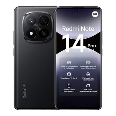 Smartphone Xiaomi Redmi Note 14 Pro+ 5G, 8+256GB, fotocamera AI di livello professionale da 200MP, IP68, HyperCharge da 120W, funzionalità AI (caricabatterie non incluso), Nero