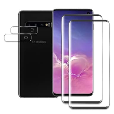 [2+2Pezzi] Pellicola Vetro Temperato per Samsung Galaxy S10 + Cover Protezione Fotocamera, Durezza 9H 3D Protettivo Film HD Protezione Schermo, Anti-Graffio, Facile Installare, Senza Bolle