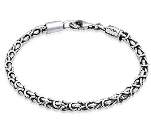 Kuzzoi Braccialetto da uomo in argento Sterling 925 ossidato, realizzato a mano, da 4 mm, con catena bizantina da uomo, peso 16 g, 0202332422, 23 centimeters, Argento sterling