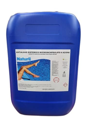 Naturii Depuro Sicuro, Alghicida Concentrato 4 Azioni Senza Schiuma, Compatibile con Tutti i Tipi di Piscina, Trattamento Acqua, Azzurrante, 25 Lt