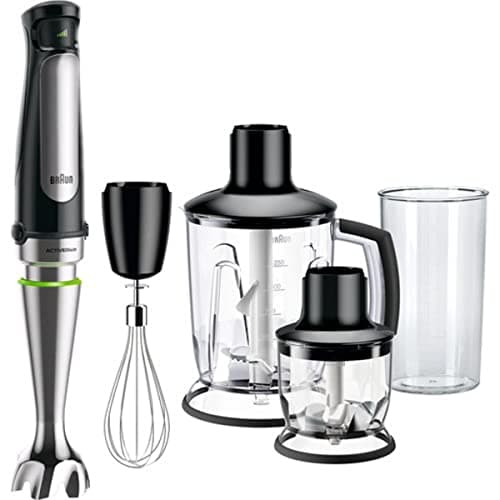 Braun MQ7045X MultiQuick7 Minipimer con 5 ANNI DI ASSISTENZA, Frullatore ad Immersione dotato di Tritaghiaccio/Tritatutto 1,25L, frusta a filo, Mini-Tritatutto 350ml, bicchiere graduato 600ml, 1000W