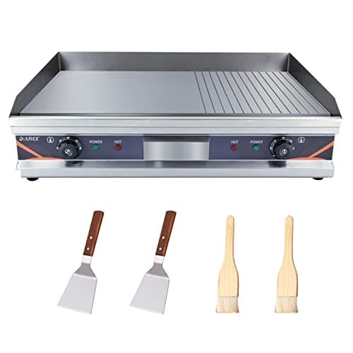 DULNICE Piastra Elettrica in Acciaio Inox Professionale Ghisa Commerciale liscia +rigata per Carne Pesce Bistecche Cotolett, 4400W