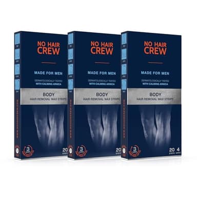 NO HAIR CREW - 3 x 20 Strisce di Cera Depilatoria per il Corpo per Uomini (Set, 3 x 20 Strisce & 4 Salviette Post-Epilaziona Lenitive)