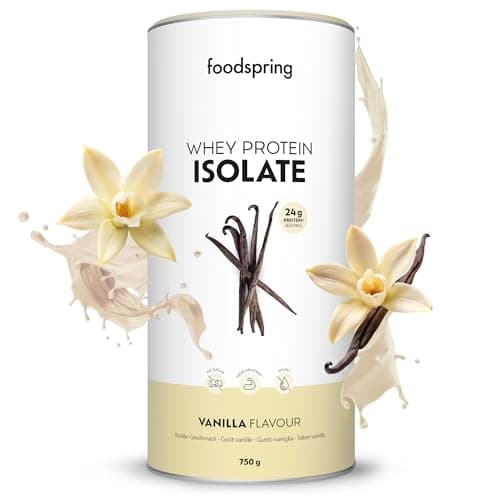 foodspring - Proteine Whey isolate in polvere vaniglia - Isowhey con 24 g di proteine per sviluppo muscolare, senza grassi e zuccheri aggiunti, ricco di BCAA & EAA - gusto corposo e delizioso (750g)