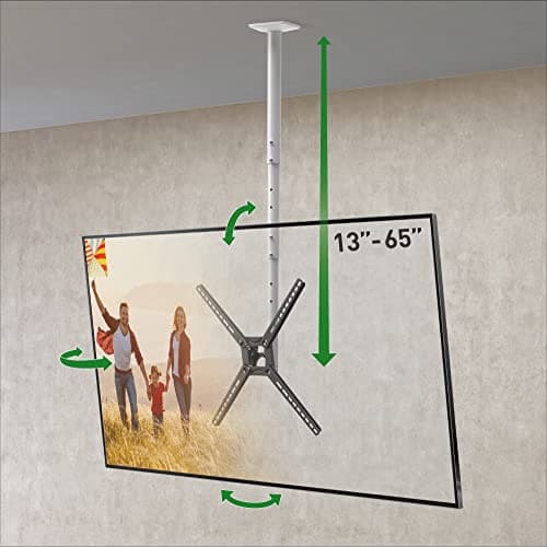 Barkan Supporto da soffitto per TV bianco lungo 97 cm, movimento completo, 3 movimenti, piatto/curvo, supporta fino a 40 kg, regolazione telescopica dell'altezza, adatto per LED OLED LCD