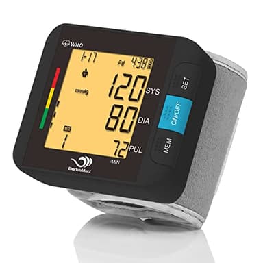 BerkeMed Misuratore di Pressione da Polso,Monitor digitale automatico BP domestico, Bracciale Regolabile(22-32cm),2x99 Set di Memoria per,per il Monitoraggio Domestico dell'Ipertensione - Bianco